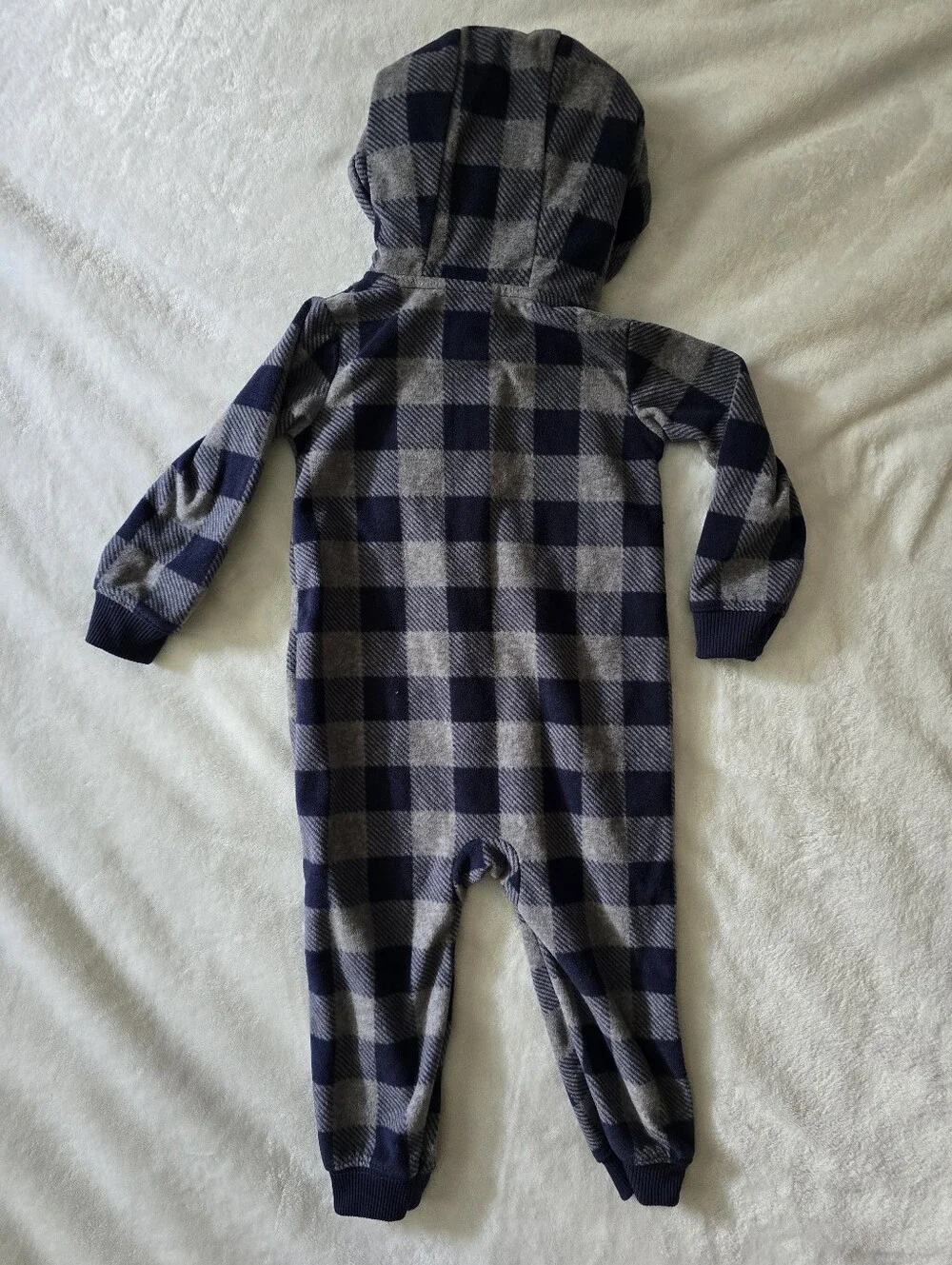 Carter's Navy Plaid Fleexe Bear Hooded Jumpsuit - Size 24 Months
